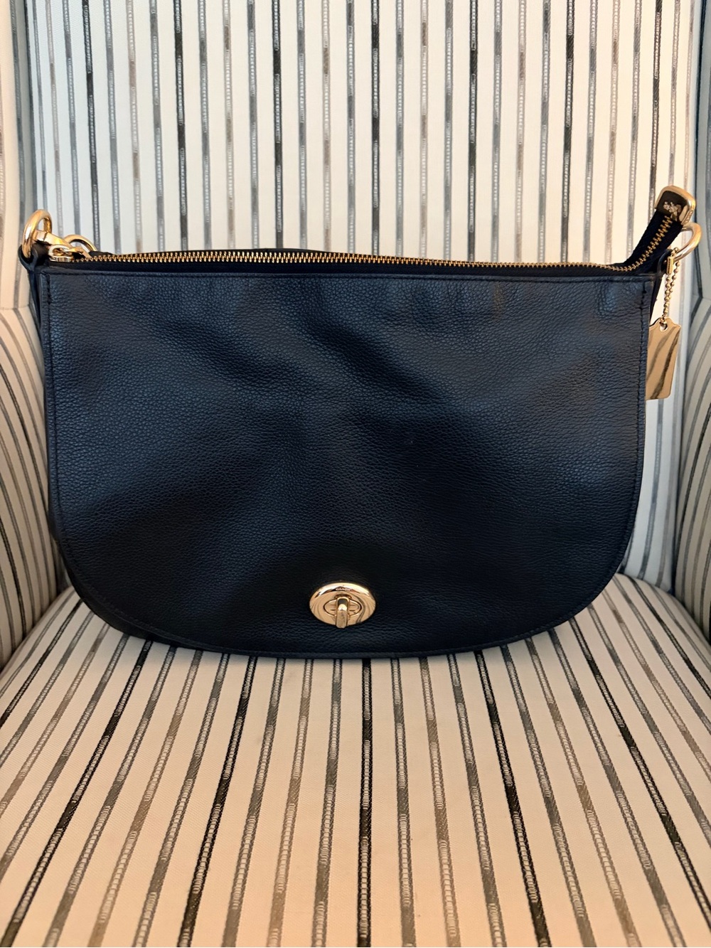 Coach Hobo Flap Black Leather Shoulder Bag